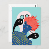 Carte Postale Alien fille avec des fantômes Éffrayants amis imag (Devant / Derrière)