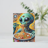 Carte Postale Alien fou mangeant Spaghetti (Debout devant)