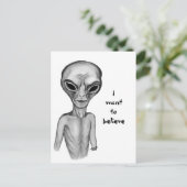 Carte Postale Alien gris, je veux croire (Debout devant)