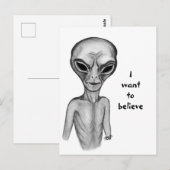 Carte Postale Alien gris, je veux croire (Devant / Derrière)