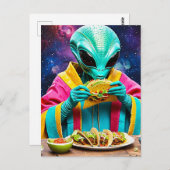 Carte Postale Alien mange des tacos (Devant / Derrière)