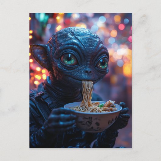 Carte Postale Alien Mangeant des nouilles (Devant)