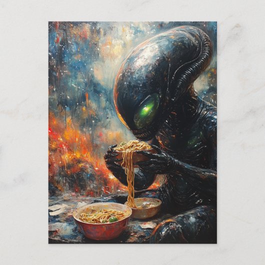 Carte Postale Alien Mangeant des nouilles (Devant)