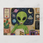 Carte Postale Alien mangeant du gâteau (Devant)