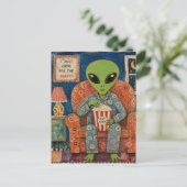 Carte Postale Alien mangeant du pop-corn (Debout devant)