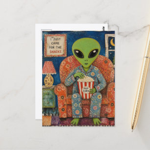 Carte Postale Alien mangeant du pop-corn