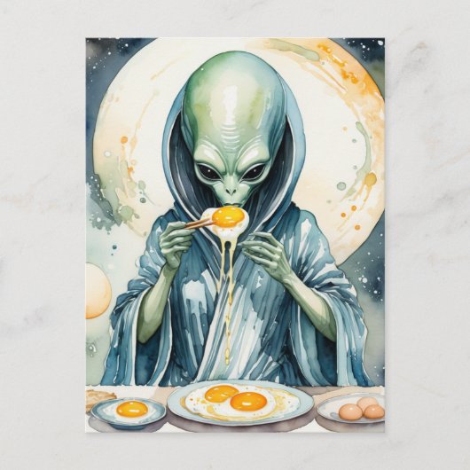 Carte Postale Alien Manger des oeufs (Devant)