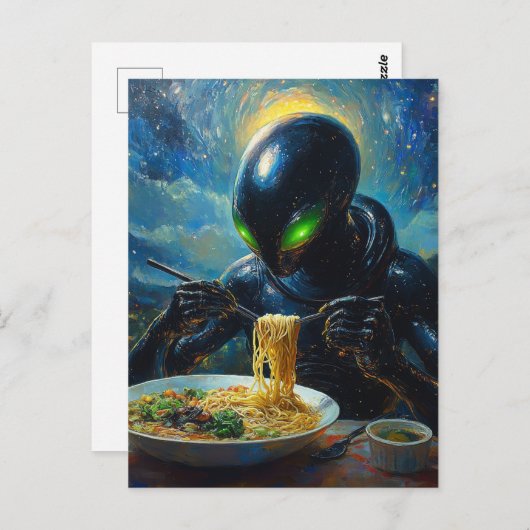 Carte Postale Alien manger Ramen (Devant / Derrière)