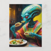 Carte Postale Alien Manger Tacos (Devant)