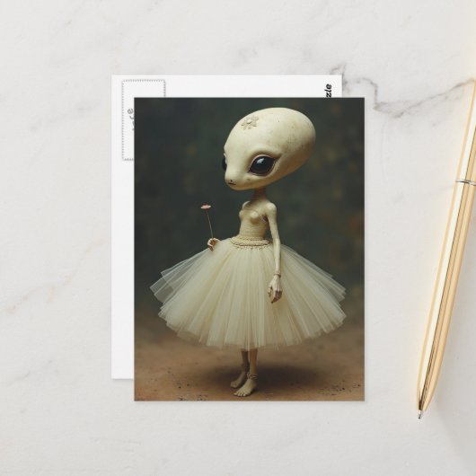 Carte Postale Alien mignon unique en robe (Devant/Arrière en situation)