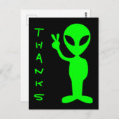 Carte Postale Alien Noir et Vert Clair Merci (Devant / Derrière)