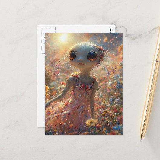 Carte Postale Alien Petit Adorable (Devant/Arrière en situation)