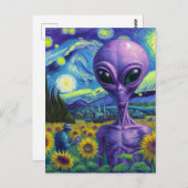 Carte Postale Alien pourpre Van Gogh Champ de tournesol (Devant / Derrière)