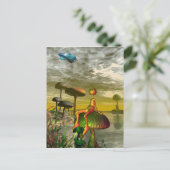 Carte Postale Alien regardant une voiture dans le ciel (Debout devant)