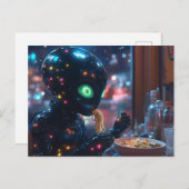 Carte Postale Alien Robot Mangeant des nouilles (Devant / Derrière)
