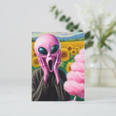 Carte Postale Alien rose criant avec bonbon de coton (Debout devant)