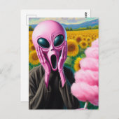 Carte Postale Alien rose criant avec bonbon de coton (Devant / Derrière)