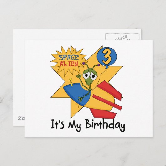 Carte Postale Alien spatial 3ème anniversaire Tshirts et cadeaux (Devant / Derrière)