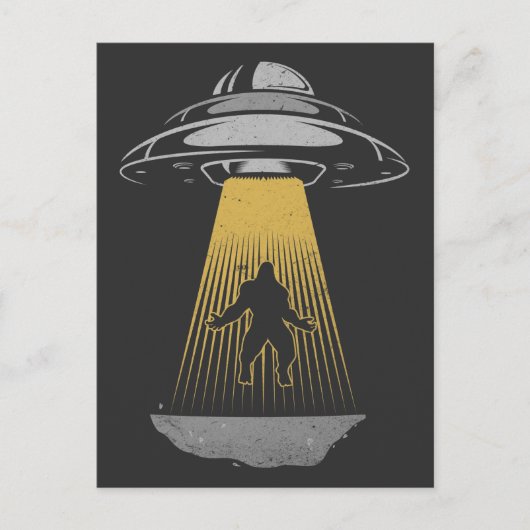 Carte Postale Alien UFO rétro enlèvement Bigfoot vaisseau spatia (Devant)