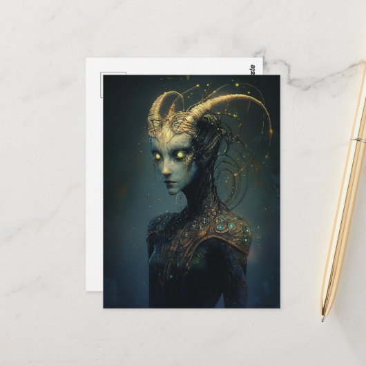 Carte Postale Alien unique aux yeux brillants (Devant/Arrière en situation)