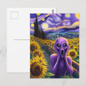 Carte Postale Alien violet hurlant Sunflowers Faux Van Gogh (Devant / Derrière)