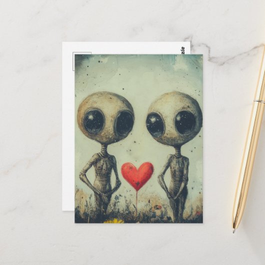 Carte Postale Aliens amoureux (Devant/Arrière en situation)