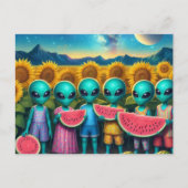Carte Postale Aliens avec pastèque (Devant)