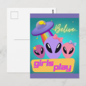 Carte Postale aliens croient que les filles jouent (Devant / Derrière)