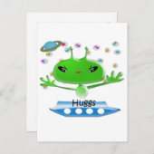 Carte Postale Aliens de l'espace extra-atmosphérique vert mignon (Devant / Derrière)