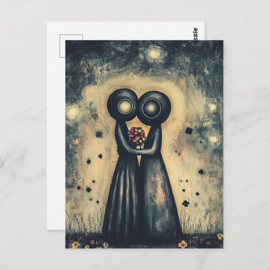 Carte Postale Aliens en amour Embrassez dans un câlin (Devant / Derrière)