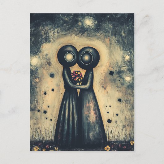 Carte Postale Aliens en amour Embrassez dans un câlin (Devant)