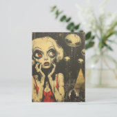 Carte Postale Aliens et femme en robe rouge Imaginaire scifi (Debout devant)