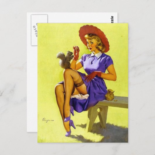 Carte Postale Alimentation d'un écureuil (Devant / Derrière)