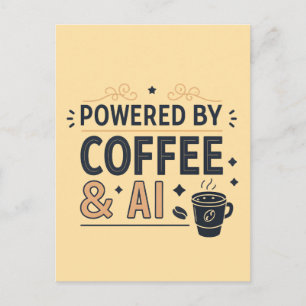 Carte Postale Alimenté par le Café & l'IA Retro Tech Vector