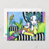 Carte postale "Alisha" Candy Rainbow Parrot Fae Ar (Devant / Derrière)