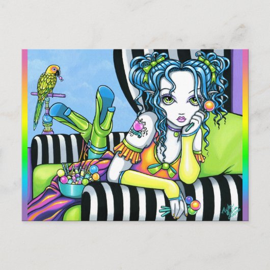 Carte postale "Alisha" Candy Rainbow Parrot Fae Ar (Devant)
