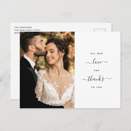 Carte Postale All Our Love Modern Script Merci Photo Mariage (Devant / Derrière)