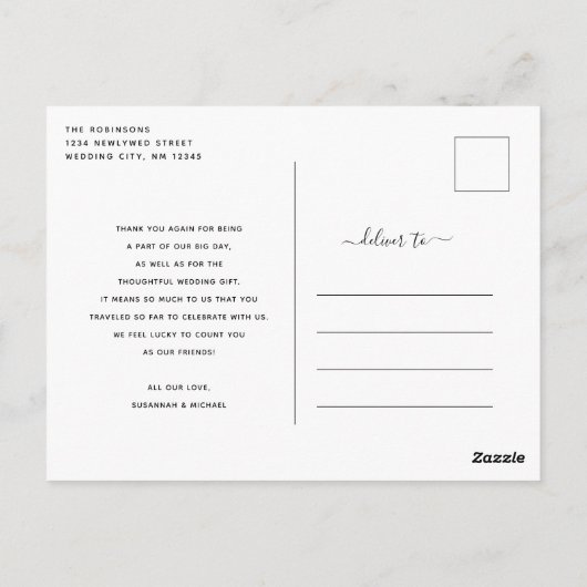 Carte Postale All Our Love Modern Script Merci Photo Mariage (Dos)