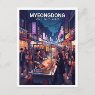 Carte Postale Allée de la nourriture de rue de Myeongdong à Séou