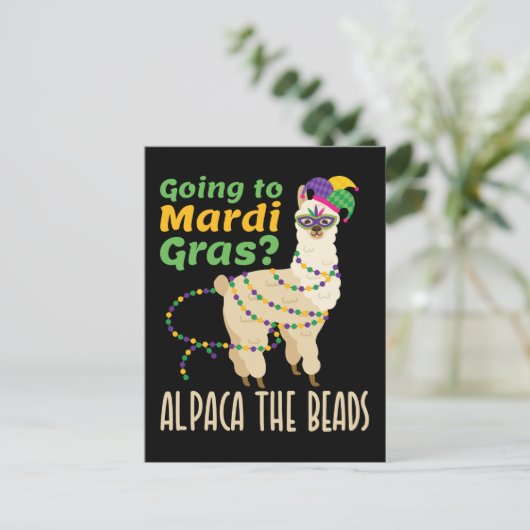 Carte Postale Aller à Mardi Gras Alpaca les perles (Debout devant)