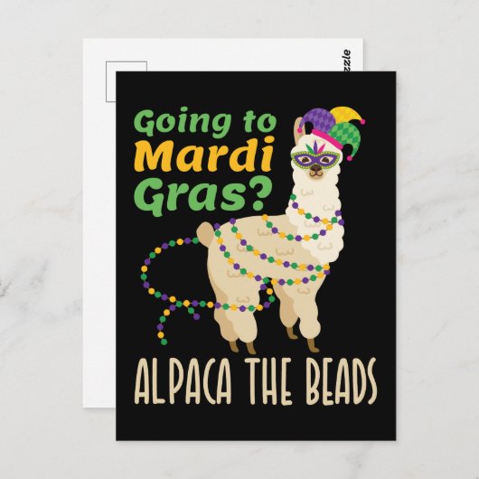 Carte Postale Aller à Mardi Gras Alpaca les perles (Devant / Derrière)