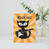 Carte postale - Aller ! Guitare Rocker Chat noir (Debout devant)