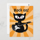 Carte postale - Aller ! Guitare Rocker Chat noir (Devant / Derrière)