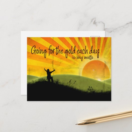 Carte Postale "Aller pour l'or" Motivation Affirmation (Devant/Arrière en situation)