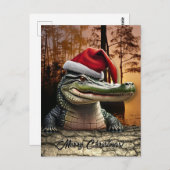 Carte Postale Alligator amusant à Santa Hat (Devant / Derrière)