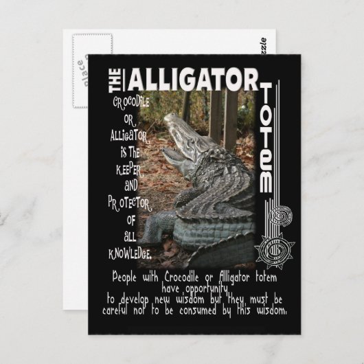 CARTE POSTALE ALLIGATOR / CROCODILE TOTEM (Devant / Derrière)