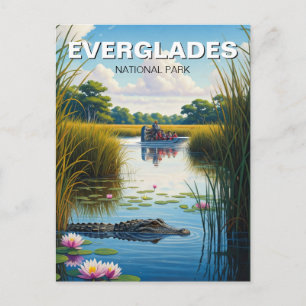 Carte Postale Alligator et aéroglisseur dans le parc national de