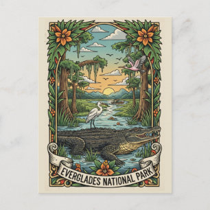 Carte Postale Alligator et aéroglisseur dans le parc national de