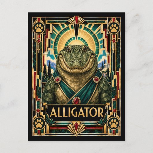 Carte Postale Alligator, faune Art déco (Devant)
