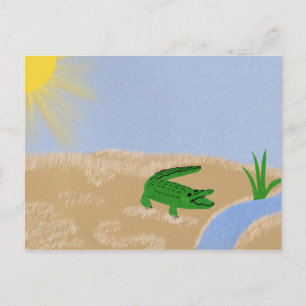 Carte Postale Alligator Green Whimsical Cartoon Art